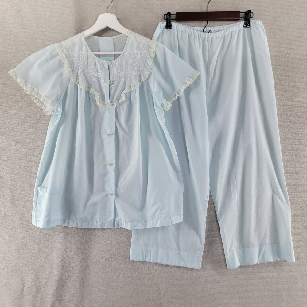 Shadowline Womens Pajamas Vtg Embroidered 2 Piece Sets Top Pants Size 36 Medium - Picture 5 of 7